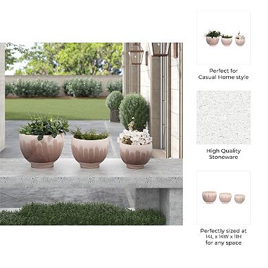 Modern Round Ceramic Flower Pots for Home Decor - Set of 3, 11", 10", 8", White & Tan