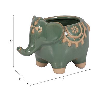 Elephant Planter with Drainage Hole -Indoor & Outdoor Plants - 5" Green