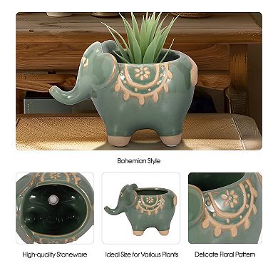 Elephant Planter with Drainage Hole -Indoor & Outdoor Plants - 5" Green
