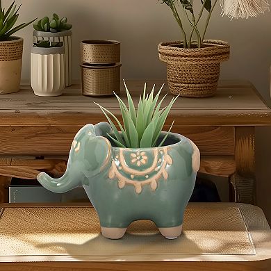 Elephant Planter with Drainage Hole -Indoor & Outdoor Plants - 5" Green