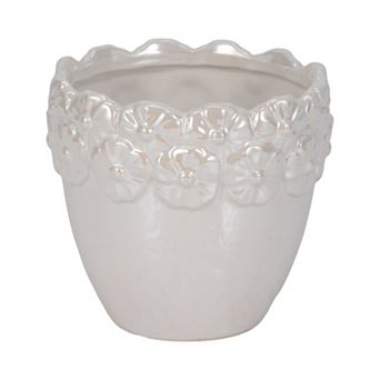 Decorative Ceramic Floral Crown Planter - Indoor and Outdoor - 6", Ivory & Tan
