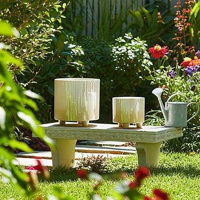 Modern Ceramic Planters with Raised Legs - Indoor and Outdoor - Set of 2, 6", 8", Ivory