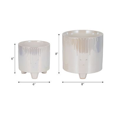 Modern Ceramic Planters with Raised Legs - Indoor and Outdoor - Set of 2, 6", 8", Ivory