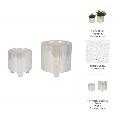 Modern Ceramic Planters with Raised Legs - Indoor and Outdoor - Set of 2, 6", 8", Ivory
