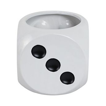 Decorative Ceramic Dice Flower Pot for Home Decor - Indoor and Outdoor - 6", White & Black