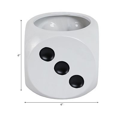 Decorative Ceramic Dice Flower Pot for Home Decor - Indoor and Outdoor - 6", White & Black