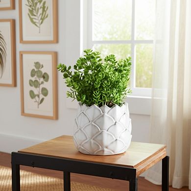 Ceramic Planter with Sculpted Textured Form and Rounded Silhouette - 5", White