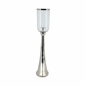 Modern Metal and Glass Floor Candle Stand for Pillar Candles - 34", Silver