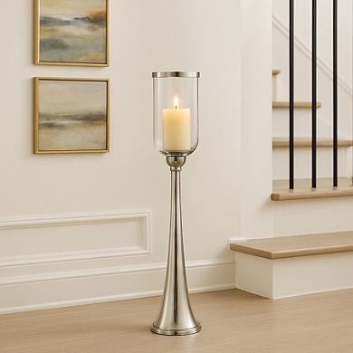 Modern Metal and Glass Floor Candle Stand for Pillar Candles - 34", Silver