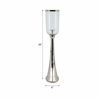 Modern Metal and Glass Floor Candle Stand for Pillar Candles - 34", Silver
