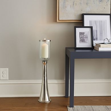 Modern Metal and Glass Floor Candle Stand for Pillar Candles - 34", Silver