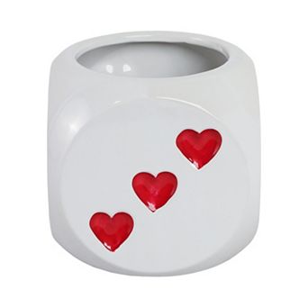 Decorative Ceramic Dice Flower Pot for Home Decor - 6", White & Red