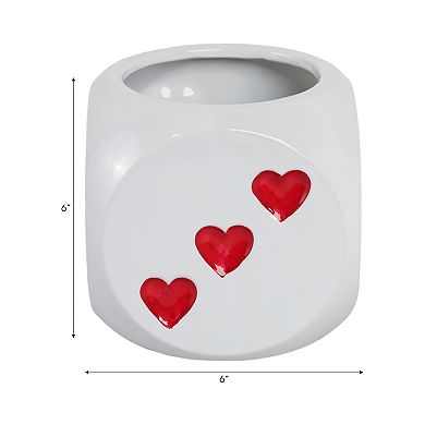 Decorative Ceramic Dice Flower Pot for Home Decor - 6", White & Red