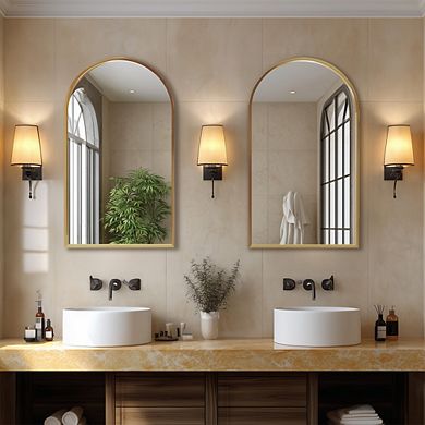 Bathroom Wall Mirror with Metal Frame Arched Vanity Mirror