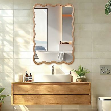 24"x36" Wavy Rectangle Solid Wood Frame Wall Mirror