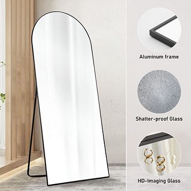 Arched Full Length Mirror 59"x16" Floor Standing Mirror with Stand Aluminum Alloy Wall Mirror