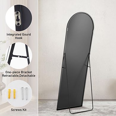 Arched Full Length Mirror 59"x16" Floor Standing Mirror with Stand Aluminum Alloy Wall Mirror