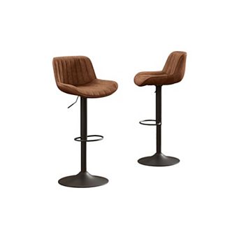 HomeRoots Set of Two 31" Brown and Black Faux Leather Swivel Low Back Adjustable Height Bar Chairs