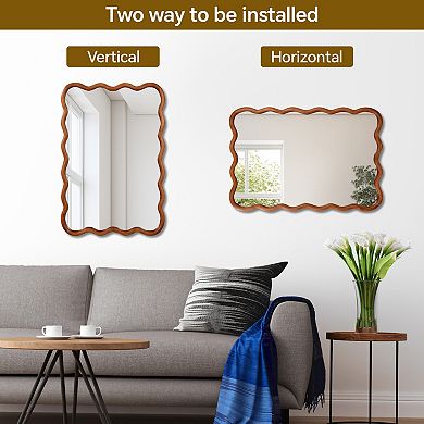 24"x36" Wavy Rectangle Solid Wood Frame Wall Mirror