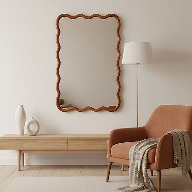 24"x36" Wavy Rectangle Solid Wood Frame Wall Mirror
