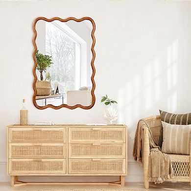 24"x36" Wavy Rectangle Solid Wood Frame Wall Mirror