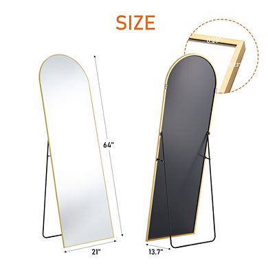 Arched Full Length Mirror 59"x16" Floor Standing Mirror with Stand Aluminum Alloy Wall Mirror