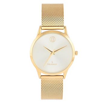Peugeot Mens 40mm Wafer Slim Round 14K Gold-Plated Case Watch