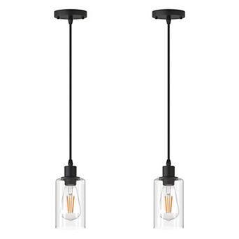 Modern Matte Black Island Pendant Light, Rustic Farmhouse (2-Pack)