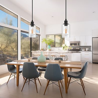 2-Pack Modern Matte Black Island Pendant Lights Farmhouse Hanging Fixtures for Kitchen Dining Room