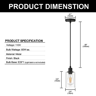 2-Pack Modern Matte Black Island Pendant Lights Farmhouse Hanging Fixtures for Kitchen Dining Room