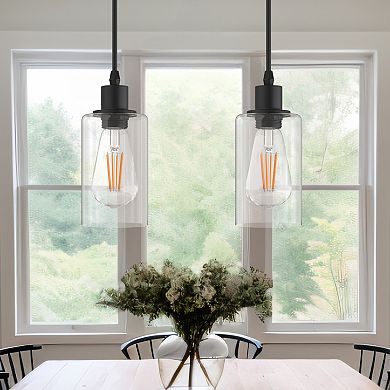 2-Pack Modern Matte Black Island Pendant Lights Farmhouse Hanging Fixtures for Kitchen Dining Room