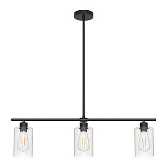 3-Light Black Linear Kitchen Island Pendant with Clear Glass Shades