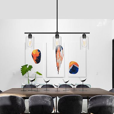 3-Light Black Linear Kitchen Island Pendant with Clear Glass Shades
