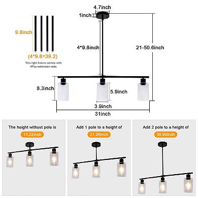 3-Light Black Linear Kitchen Island Pendant with Clear Glass Shades