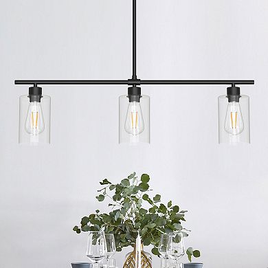 3-Light Black Linear Kitchen Island Pendant with Clear Glass Shades