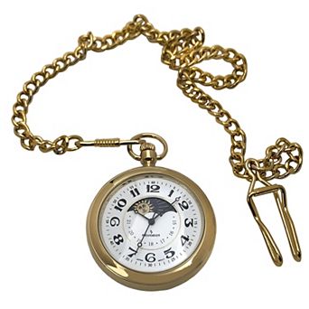 Peugeot Mens 14K Gold Plated Sun Moon Pocket Watch with Chain