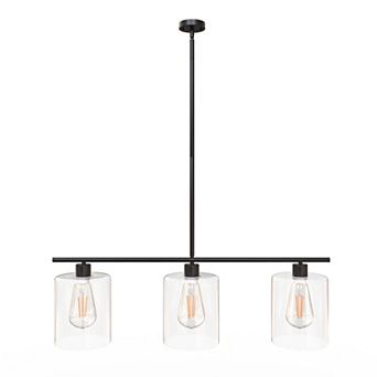 3-Light Black Linear Kitchen Island Pendant with Clear Glass Shades