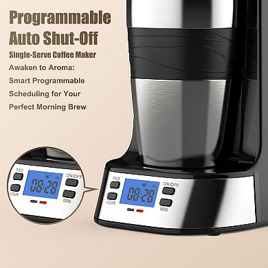 Programmable Coffee Maker with Removable Permanent Filter Basket, Auto Shut-Off, Single-Serve