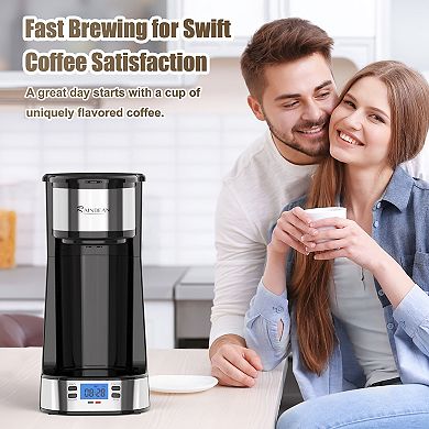 Programmable Coffee Maker with Removable Permanent Filter Basket, Auto Shut-Off, Single-Serve
