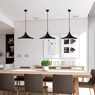 Farmhouse Black Pendant Light with Metal Shade Hanging Kitchen Island Fixture for Dining Room