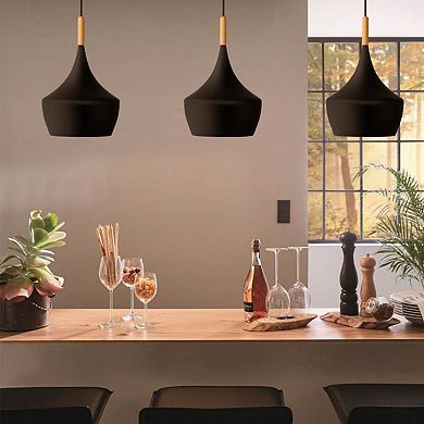 Black Industrial Farmhouse Pendant Light with Metal Dome Shade