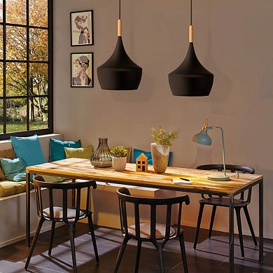 Black Industrial Farmhouse Pendant Light with Metal Dome Shade