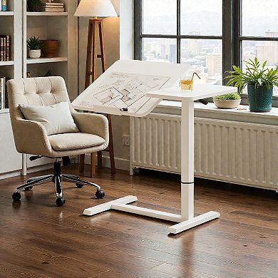 Lufeiya Mobile Computer Desk with Wheels, Height Adjustable Rolling Laptop Stand with Tilting Tray
