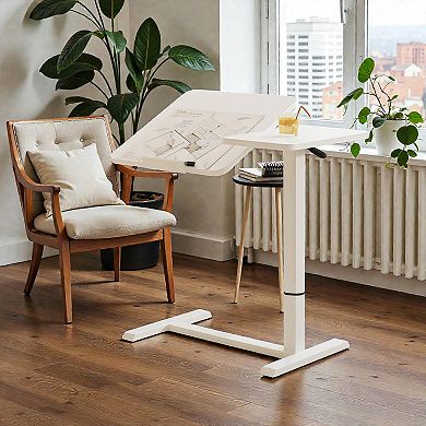 Lufeiya Mobile Computer Desk with Wheels, Height Adjustable Rolling Laptop Stand with Tilting Tray