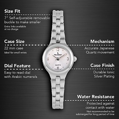 Peugeot Womens 22mm Dial Round Self-Adjust Link Bracelet Watch