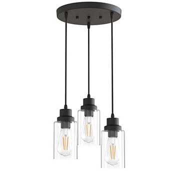 3-Light Black Vintage Cluster Pendant with Clear Glass Shade for Kitchen