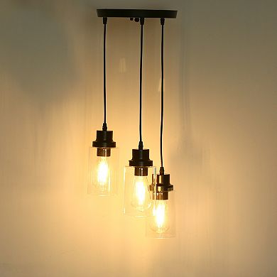 Vintage Industrial Cluster Pendant 3-Light Black Fixture with Clear Glass for Farmhouse Kitchens