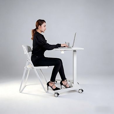 Lufeiya Compact Manual Height Adjustable Mobile Standing Computer Desk, Mobile Tech Desk