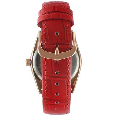 Peugeot Womens 36mm Crystal Numerals Fluted Bezel Date Function Watch with Leather Strap