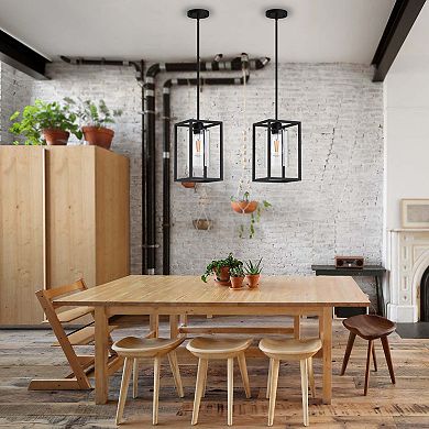 7" Rectangle Black Pendant Light with Clear Glass Shade for Kitchen Island (3-Pack)